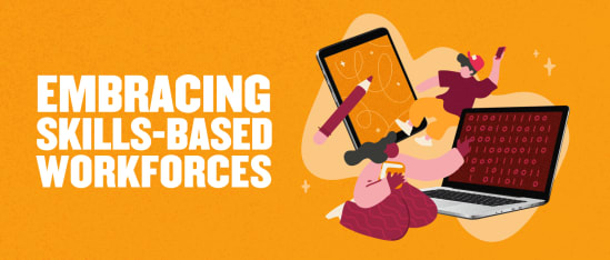 embracing skills-based workforces, digital tools for modern learning and creativity in vibrant orange background